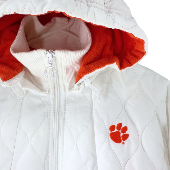 NIKE CLEMSON TIGERS White Orange Quilted PUFFER JACKET w/ Hood WOMENS L 12-14 - Picture 3 of 14
